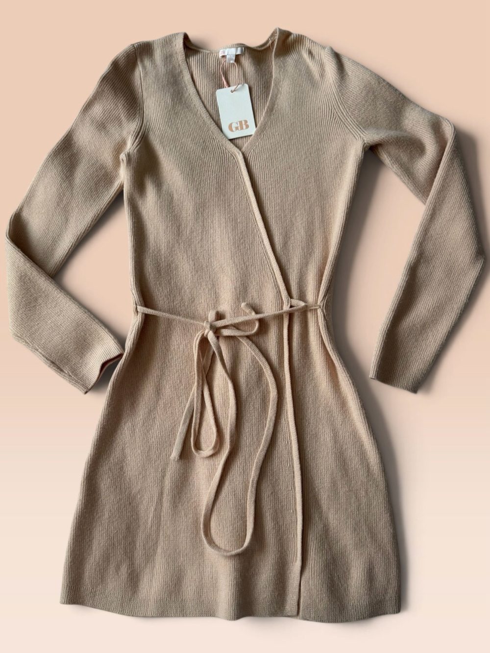 Gianni Bini Beige Wrap Ribbed Knit Dress NWT